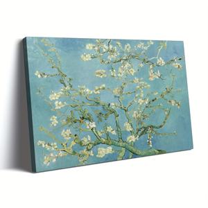 TEMU 2D 플랫, 1개 대형 나무 프레임 캔버스 벽 장식, 빈센트 반 고흐의 아몬드 꽃 그림, 클래식 홈 데코용 캔버스, 박물관 전시 예술 작품, 감싸인 캔버스, 걸기 준비 완료