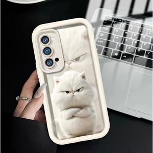 TEMU 화난 흰색 새끼 고양이 모바일 폰 케이스 갤럭시 S25 S24 S23 S22 S21 S20 FE 울트라 플러스 4G 5G용, 부드러운 TPU 후면 커버 및 낙하 방지 보호