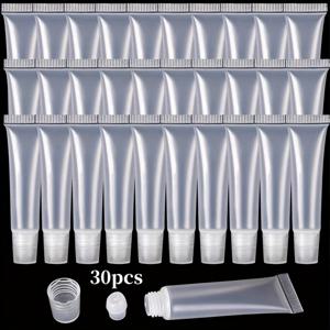 TEMU 30/50개 10ml 빈립글로스튜브, 부드러운 압착형 DIY 메이크업용 투명화장품 컨테이너