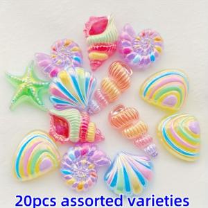 TEMU 20개입 바다 테마 레진 비즈 - 반짝이는 레진 및 조개 껍데기 장식 비즈, 휴대폰 케이스 및 신발 버클에 적합, 비즈 모음