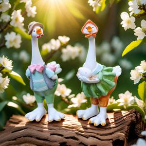 TEMU 2개 세트 재미있는 커플 오리새끼 꽃 주고 달걀 들고 있는 동적 피규어, 레진 공예 홈 데코, 정원, 사무실, 침실, 생일 선물, 실내/야외 파티 장식, 정교한 수제 조각상 디자인