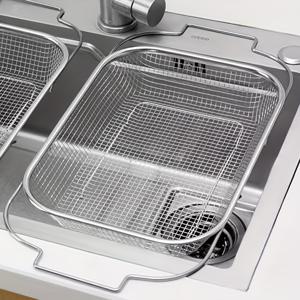 TEMU 1개 스테인리스 조절 가능한 싱크대 체 & 배수 바구니 - 야채, 과일, 파스타용 이중 칸막이 스트레이너 랙 - 식품 안전, 식기세척기 사용 가능, 공간 절약형 주방 도구, 채소 세척기, 슬림한 체, 내구성 있는 주방 용품