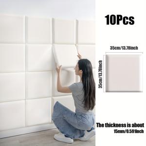 TEMU 10개입, 13.78인치 X 13.78인치, 자가 점착식 3D 패딩 벽 패널, 간편한 부착 및 제거, 탈착 가능, 방음, 충격 보호에 안전, 고급 가죽 표면 벽지, 방수, 내마모성, 가정 장식 벽에 적합|스티커