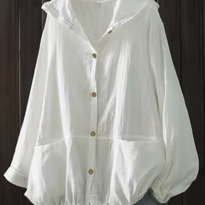 TEMU 플러스 사이즈, 오버사이즈 후드 버튼업 가디건 드로스트링 밑단, 여성용 가벼운 아우터웨어