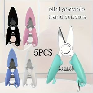 TEMU 미니 키체인 가위 5개 세트. 사무실 사용에 적합. 십자수 및 실 절단에 이상적. 다양한 색상으로 다용도로 활용 가능. 배터리 불필요