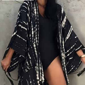 TEMU 여성 여름 비치 프린트 캐주얼 핏 바캉스 드레스 (벨트 및 비키니 가디건 포함)