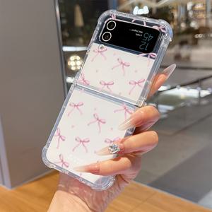 TEMU Y2K 걸 핑크 리본 폰 케이스 삼성 갤럭시 Zflip3 Zflip4 Z Flip3 Flip4 용 적합, 투명한 소프트 백 커버 드롭을위한