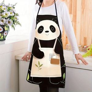 TEMU 1pc 남녀공용 팬다 프린트 아포 - 고품질 폴리에스터 주방 아포, 요리, 정원, 바베큐용 - 귀여운 팬다 & 잎 디자인, 가정, 파티, 선물에 적합, 귀여운 아포