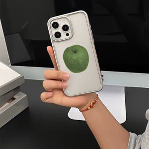 TEMU 휴대폰 케이스 - 아이폰 16 Pro Max 및 15/11 모델용 실버 프레임이 있는 그린 애플 휴대폰 케이스. 트렌디한 INS 스타일로 디자인되었으며, , 친구 또는 커플을 위한 훌륭한 선물입니다. 이 소프트 쉘 케이스는 실용적인 보호 기능을 제공합니다.