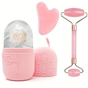 TEMU 3개 페이셜 뷰티 마사지 도구 세트 (롤러 마사지기, 아이스 페이스 롤러, 괄사 보드 포함), 바디 및 등용, 각 조각은 약간 다른 질감|괄사마사지