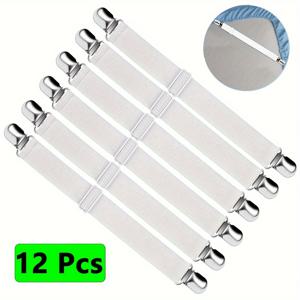 TEMU 베드 시트 고정 스트랩, 조절 가능한 탄성 매트리스 시트 걸이대 - 헤비듀티 침구용 페이스트 시트 및 플랫 시트 고정기, 화이트