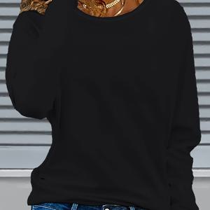 TEMU 플러스 사이즈, 플러스 사이즈 여성용 티셔츠, 솔리드 컬러 라운드넥 캐주얼 긴팔 탑