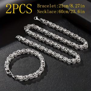 TEMU 2개 세트 남성용 304 스테인리스 스틸 주얼리: U-넥리스, 비잔틴 황제 체인 목걸이 + 5mm 와이드 304 스테인리스 스틸 팔찌