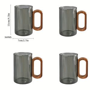 TEMU 4개/6개 고강도 보로실리케이트 유리 머그컵, 스모크 우드 핸들 컵, 거실용 투명 블랙 월넛 티컵 세트, 안전 배송, 완벽한 형태의 고강도 보로실리케이트 유리 머그컵