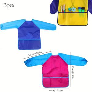 TEMU 3개의 포켓이 있는 앞치마 세트 (3개) - 파란색, 분홍색, 노란색으로 제공됩니다. 이 긴소매 페인팅 스모크는 미술 및 공예, 창의적인 작업 및 미술 용품 보관에 이상적입니다.