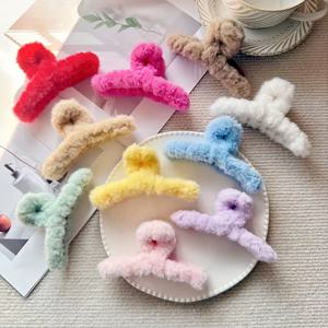 TEMU 여성을 위한 새로운 플러시 헤어 클로 10개입, 가을 및 겨울에 적합, 두꺼운 머리용 대형 사이즈 클립, 뒷머리용 상어 클립