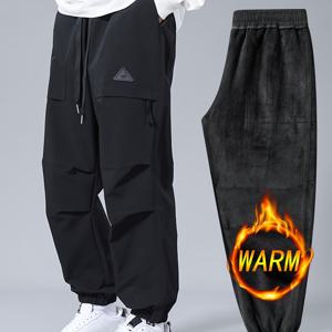 TEMU 튼튼한 기모 안감의 와이드 레그 팬츠, 트렌디한 스트리트웨어 브랜드, 남성용 캐주얼 트라우저, 스타일리시한 스포츠 레저 팬츠가 특징인 남성용 겨울 신상 컬렉션|스포츠|냉장고바지|남자바지