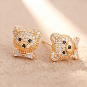 TEMU 귀여운 창의적인 곰돌이 모양 스터드 귀걸이 2개 세트, 세트 사각 지르코니아 장식, 귀걸이 뚫기 불필요, 클립형 귀걸이, 이상적인 선물, 간편하고 스타일리시한 주얼리, 데일리룩에 적합