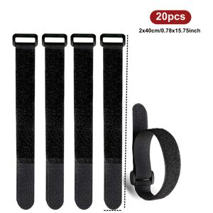 TEMU 20팩 헤비듀티 블랙 후크 & 루프 바인딩 스트랩 (버클 클로저 포함) - 200-400mm 길이 호환, 다목적 케이블/와이어/후크 정리 밴드, 가정, 사무실, 체육관, 트럭 및 케이블 관리용 (200/250/300/400mm)