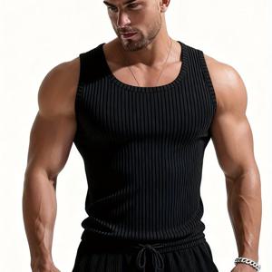 TEMU 남성용 슬림핏 솔리드 컬러 리브드 짐 베스트 - 여름 트레이닝, 아웃도어 & 캐주얼 웨어용 슬리브리스 상의 워크아웃 탑 - 타이트핏 슬리브리스 베스트 (세탁기 사용 가능) 단독 또는 레이어링용|나시티|민소매|헬스복