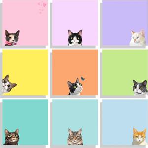 TEMU 9개 패드 귀여운 고양이 끈끈이 메모 세트, 3