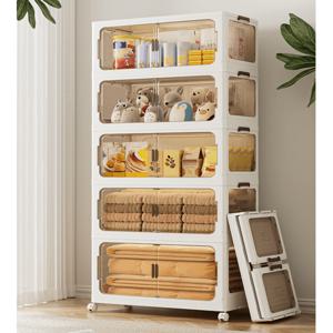 TEMU 프란다스 접이식 리빙 폴딩박스 오픈도어 수납장 대형 빅사이즈 폭넓이55cm/70cm 3단4단5단 신재료PP재질 박스깊이 대용량|옷|폴딩박스