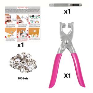TEMU 펀치와 4.5mm 그로멧이 포함된 아이렛 플라이어 툴 키트 - 가죽, 패브릭, 벨트, 신발, 공예용 핑크 핸들 플라이어