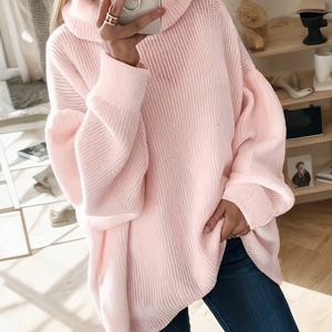 TEMU 플러스 사이즈 - 플러스 사이즈 - 플러스 사이즈 우아한 여성 가을/겨울 캐주얼 하이넥 풀오버 스웨터, 긴소매, 단색, 루즈핏 탑