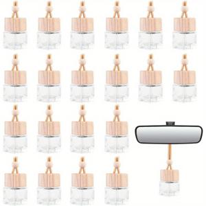 TEMU 20개 리필 가능한 자동차 공기 청정기 디퓨저 병, 빈 아로마테라피 에센셜 오일 펜던트, 클래식 유리 디자인, 자동차 및 홈 데코용, 향수병, 걸이 장식, 클래식 스타일, 직사각형 모양|차량용방향제