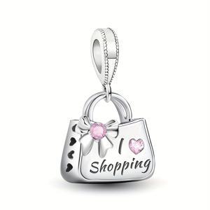 TEMU 925 실버 도금 카메라, 립스틱 리본 가방, 향수, 하이힐 신발 비즈, 오리지널 팔찌 및 목걸이 주얼리 여성 선물.