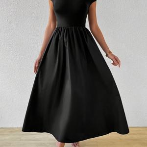 TEMU 여성용 패션 솔리드 컬러 패치워크 드레스