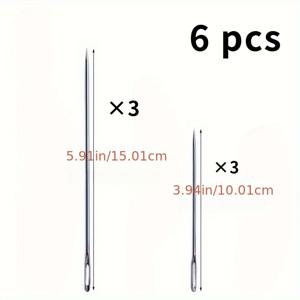 TEMU 6개입 엑스트라 롱 아이 니들 세트, 은회색 스테인리스 스틸 대형 사이즈 봉제 바늘, 포장 가방, 낚시 그물, 퀼팅, 의류 수선, 수제 바느질용