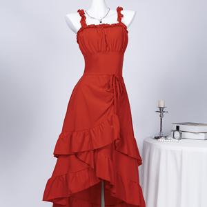 TEMU 여성용 패션 우아한 솔리드 컬러 스퀘어넥 민소매 A라인 러플 밑단 롱드레스