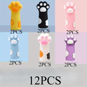 TEMU 12개 귀여운 고양이 발 실리콘 바늘 스토퍼 - 탈모 방지 니팅 & 크로셰 보호대, DIY 재봉 및 공예 액세서리용 컬러풀 발자국 디자인, 니팅 액세서리 및 용품