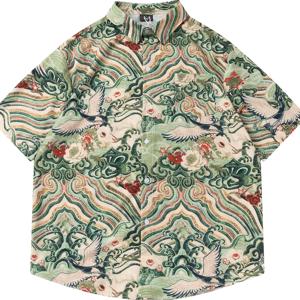 TEMU 패션 블로거들이 입는 크로스보더 하이스트리트 스타일 셔츠, 최고의 스트리트 트렌디함 크로스보더 직배송 글로벌 패션 오리지널 디자인 셔츠, 선니 보이즈를 위한 패턴 플로럴 셔츠