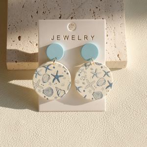 TEMU 여성용 블루 프린트 아크릴 드롭 귀걸이 1쌍 - 라운드 디자인, 캐주얼 복장 및 여름 휴가에 완벽한 파티 액세서리 | 빈티지 스타일 | 가벼운 주얼리