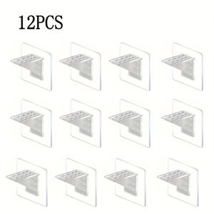 TEMU 12개 드릴없이 접착식 선반 브래킷 - 내구성 있는 플라스틱, 주방 캐비닛 및 책장용 투명 벽걸이 지원, 정리된 보관을 위한 공간 절약형 정리함, 선반 지원 브래킷