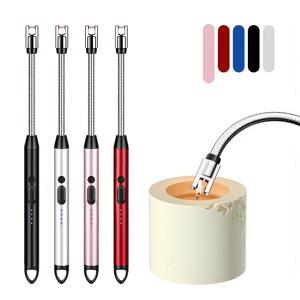 TEMU 유연한 넥이 있는 USB 충전식 전기 라이터 4개 세트, 360도 회전 가능한 무화염 방풍 디자인, LED 배터리 잔량 표시기 및 안전 스위치 기능 포함, 향초, 바베큐, 캠핑에 적합