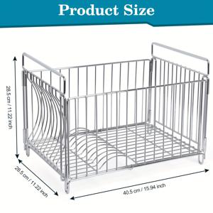 TEMU 스테인리스 스틸 딥 디쉬 건조대 & 식기 거치대 - 대형 싱크대 위 주방 카운터 정리함, 10-12인치 접시, 그릇, 컵 및 칼집을 보관할 수 있는 내구성 있는 금속 와이어 디자인, 효율적인 배수용 설계된 주방 카운터용 접시 건조대|식기건조대|사각싱크볼|식기건조기