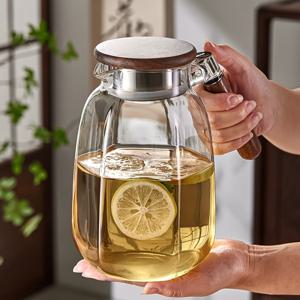 TEMU 뚜껑과 손잡이가 있는 1900ml 유리 물병, 고 붕규산 재질로 제작, 차가운 음료에 적합하며 고온에 강함, 가정용으로 이상적