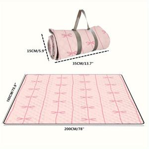 TEMU 1개 가벼운 휴대용 아웃도어 캠핑 담요 & 비치 매트 - 리본과 줄무늬 디자인, 내구성 있는 폴리에스터 사계절 피크닉 매트 (캠핑, 바비큐, 하이킹, 여행용)