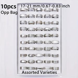 TEMU 도매 10개/팩 여성 패션 스태킹 링 실버 스테인리스 스틸 반지 남녀 공용 사이즈 17mm-21mm 혼합 디자인 다양한 스타일 파티 선물용 매력적인 핑거링 세트 (박스 미포함)