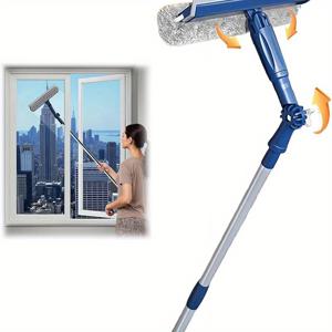 TEMU 47인치 텔레스코픽 고층 창문 청소용 솔, 연장봉 포함, 3in-1 수세미 청소 키트, 극세사 천, 칼날 및 각도 조절식 창문 청소 도구, 가정 및 사무실용