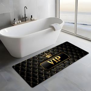 TEMU 1개 크라운 VIP 골든 체크 패턴, 긴 스트립 도어매트, 홈 엔트리 매트, 현관 러그, 침실 침대 옆 매트, 주방 매트, 복도용 러너 러그, 거실, 세탁실, 욕실 매트에 적합, 쿠션 및 미끄럼 방지 기능이 있는 부드럽고 두꺼운 욕실 매트