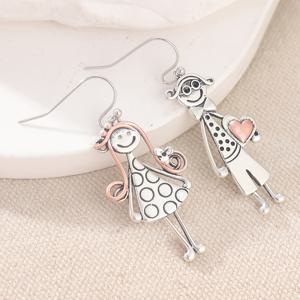 TEMU 투톤 & 기어 드래ング 귀걸이, 크리에이티브 커플 캐릭터 메탈 펜던트 귀걸이, 여성용 데일리 귀걸이