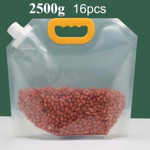 TEMU 완전 자격증 16개입 식품 보관백, 입구형 곡물 및 잡곡 보관백, 투명 식품 밀봉백, 가정용 주방 용품, 오곡 및 잡곡 밀봉백