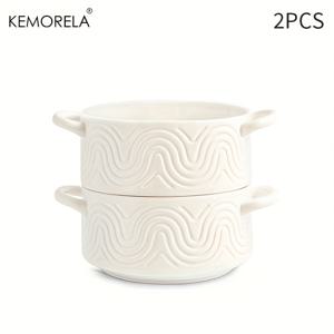 TEMU KEMORELA 1/2/4개 흰색 세라믹 볼, 손잡이 달린 프랑스 양파 세라믹 수프 볼, 쌓을 수 있는 4개 세트 수프 볼, 엠보싱 서빙 볼, 칠리, 시리얼 또는 샐러드용 샐러드 볼, 신축적인 홈 선물, 주방 필수품, 홈 다이닝, 우아한 서빙 용품