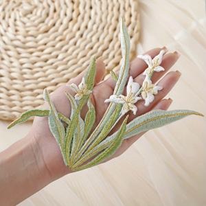 TEMU 1개 3D 난초 자수 다리미 부착/바느질 패치 - 멀티컬러 동양풍 꽃 아플리케, 드레스, 치파오, 재킷, 가방 DIY 장식용, 우아한 중국 자수 패치