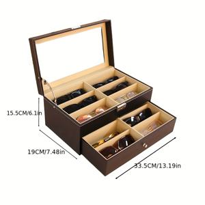 TEMU 12구 가죽 안경 보관 및 진열 상자, 고급 다용도 칸막이 안경 정리함 (가정용)