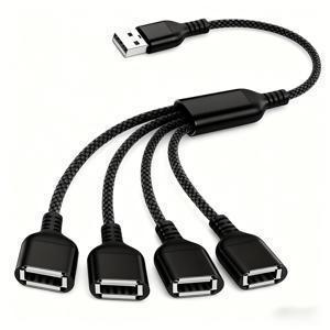 TEMU USB 허브 (입력 1개, 출력 4개), 1FT 길이, USB Y 케이블, USB A 수-USB A 암 확장 어댑터, 4포트 멀티포트 확장 허브, 차량용 듀얼 데이터 전원 충전기 스플리터 (자동차, Xbox, PS4, PS5, 노트북용)